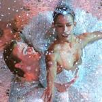 Snow falls on dancers in a 1996 Boston Ballet performance.